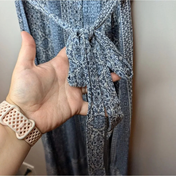 Knox Rose Blue & White Wrap Tie Waist Style Flowy Dress Flutter Sleeve Women S - Picture 4 of 11